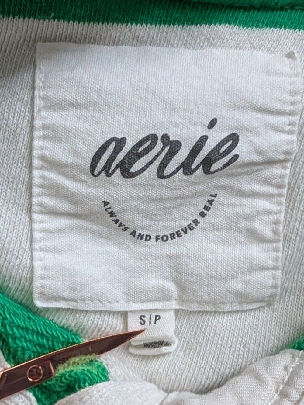 Aerie Womens White Green Striped Pullover Long Sleeve Rugby Shirt Size Small - Picture 3 of 8
